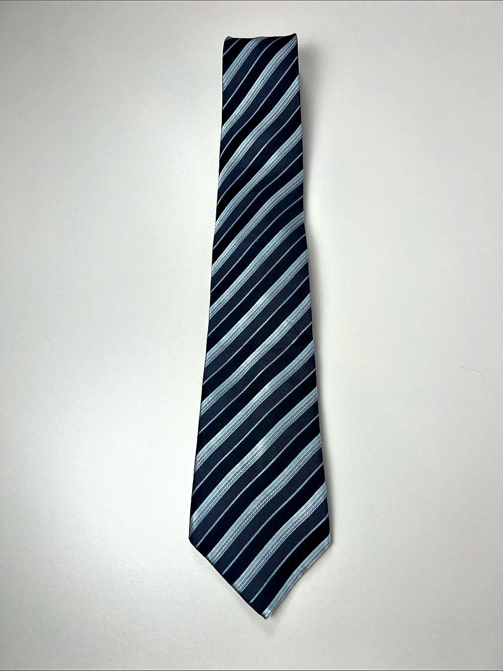 Balmain Striped Silk Tie in Black & Blue